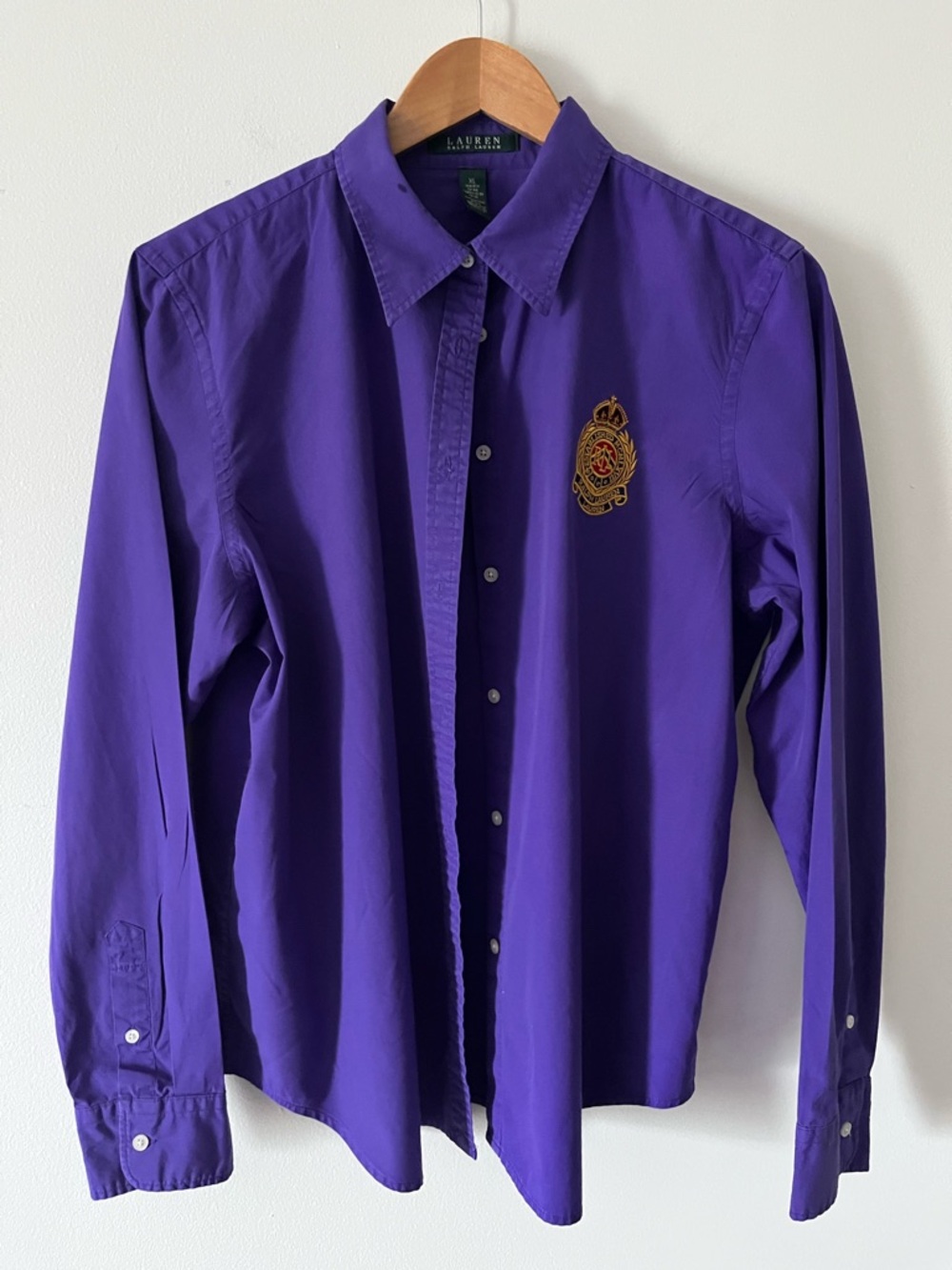 Lauren Ralph Lauren Purple Royal Crown Embroidered Patch Button-Down XL